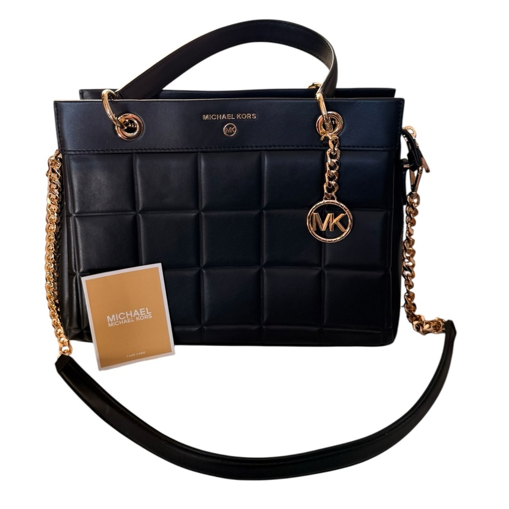 NWT Michael Kors Quilted Leather Satchel | Black MK Chain Crossbody Tote